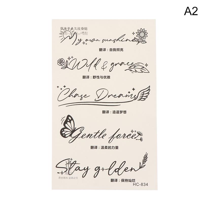 1 Sheets English Inspirational Quotes Words Tattoo Floral Butterfly Elements Temporary Body Art Sticker Waterproof