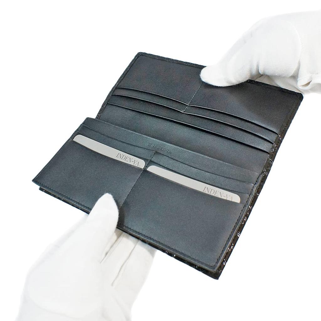 Inden Long Billfold No Coin Black with Black Deer [Inden-ya] Wallet, I, Pocket, Deerskin, Lacquer, Pattern, 2104-01-165