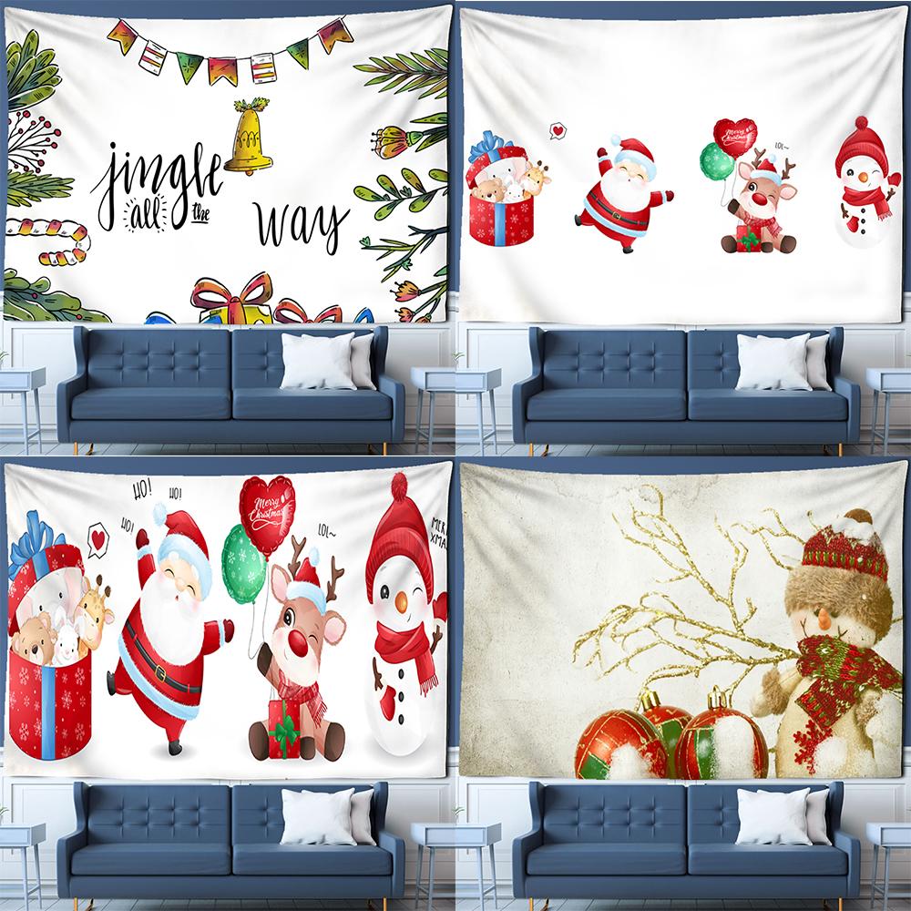 

Cartoon Snowman Tapestry Happy Holidays Gift Wall Hanging Christmas Tree Cute Living Room Bedroom Home Decoration Tapestry