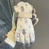 White Cute Bear Ski Gloves Winter Women's Warm and Velvet Thickened Outdoor Windproof and Cold Proof Riding Touch Screen Trend