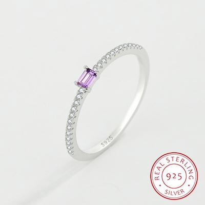 Simple Genuine S925 Silver Ring For Women Amethyst Single Row of Diamond Zircon Engagement Valentine's Day Gift Jewelr
