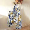 Women's Summer Overalls Floral Print Vintage Jumpsuit (Non-Adjustable Straps)
