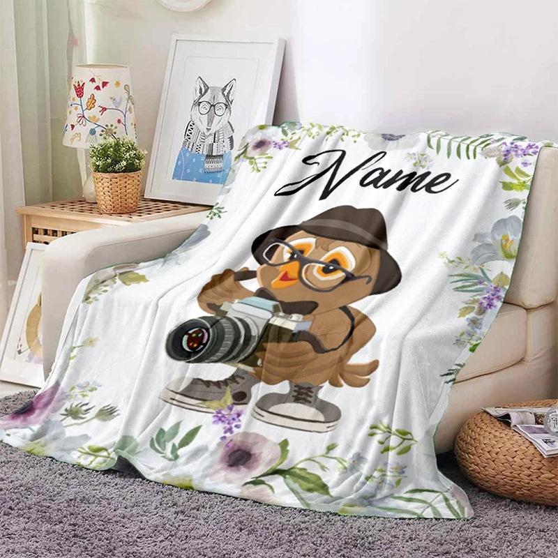 Personalized Name Blanket Cartoon Animal Exclusive Print Name Flannel Blanket Fun Gift Blanket