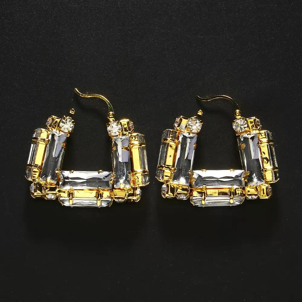 Best-Selling Rhinestone Geometric Earrings: French Fashion Bag Earrings, Versatile & Simple Women s Accessories золотой