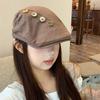 Personalized Retro Button Brown Forward Hat Children Autumn and Winter Spice Girl Big Head Circumference Show Face Small Beret