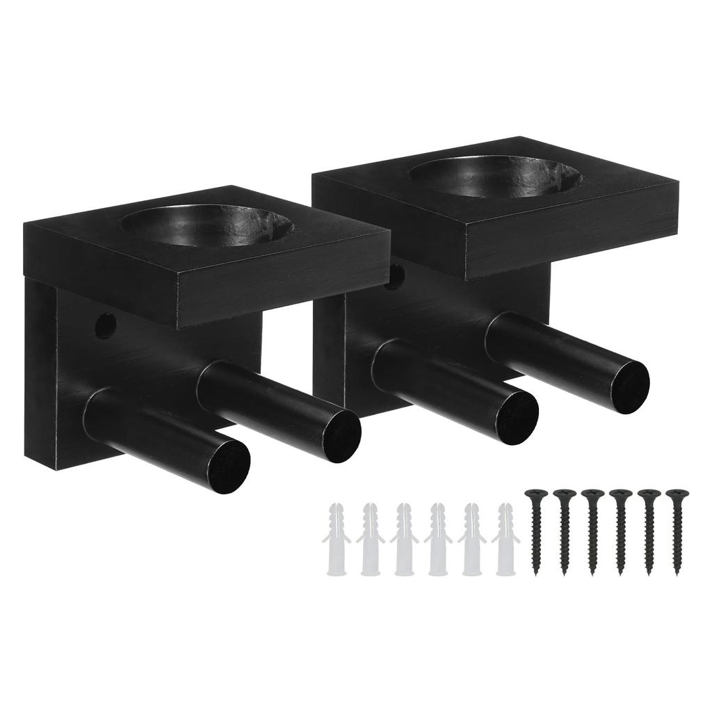 PATIKIL Baseball Bat Holder Set of 2 Wooden Baseball Bat Wall Mount Holder Sports Display Wall Mount Softball Storage Hockey Stick Black