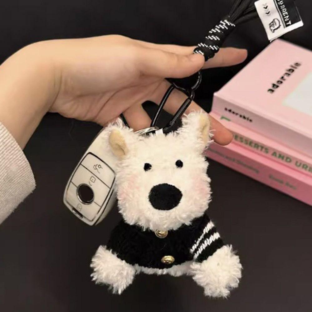 Cute Cartoon West Highland Dog Keychain  Stuffed Dolls Puppy Pendant Hanging Ornament Backpack Key Chain Bag Accessories
