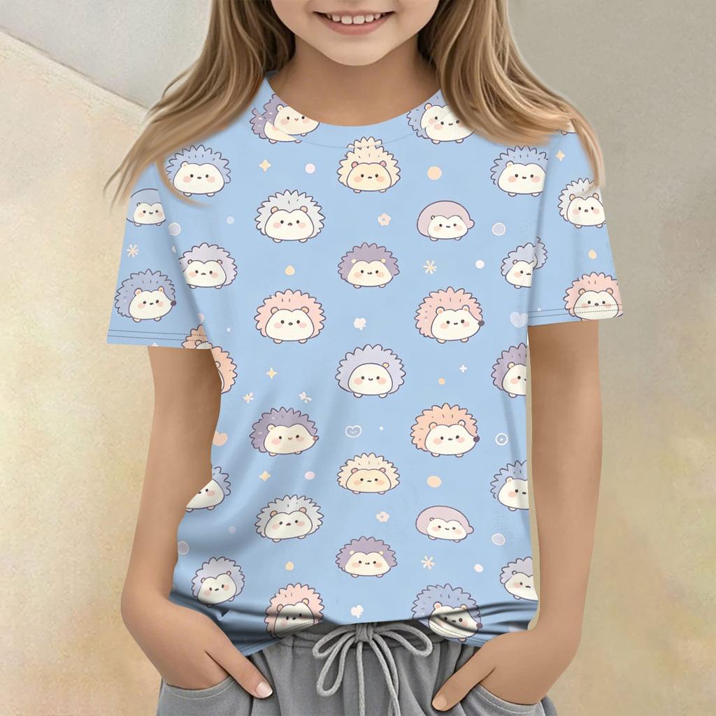 Kids Animal Print Casual Loose Fit Short Sleeve T Shirt Round Neck Comfortable Soft Fabric Top for Everyday Wear