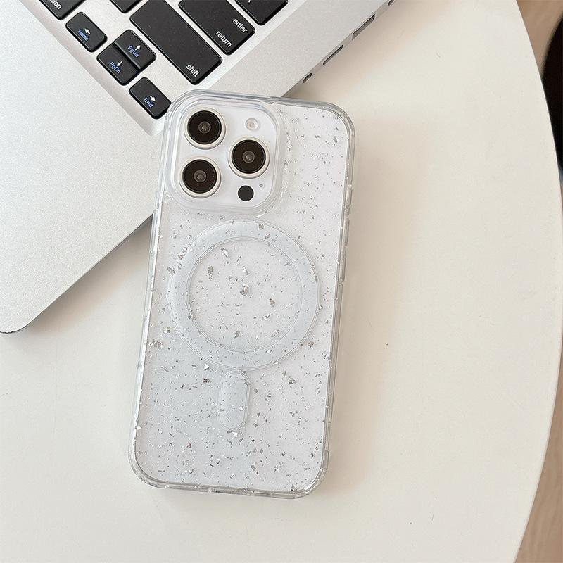 

For Apple 16promax Transparent Glitter Star 17 Sequin Magnetic Phone Case for IPhone15 Glue Soft Case For iPhone 17Promax