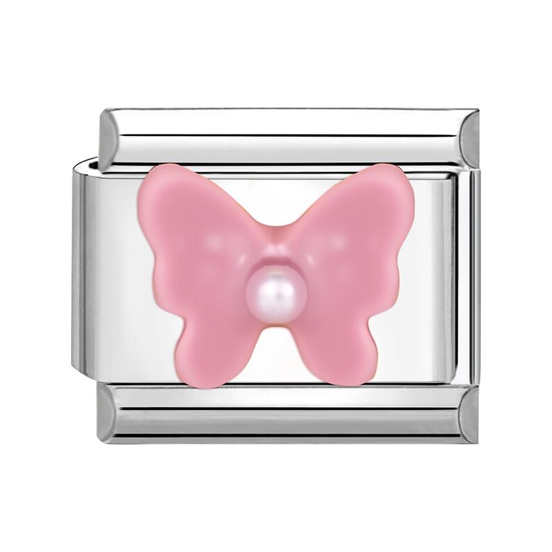 Sweet Cute Bow Knot Butterfly Pink Blue Heart Italian Charm Links Fit 9mm Stainless Steel Bracelet Women DIY Making Zircon Gift