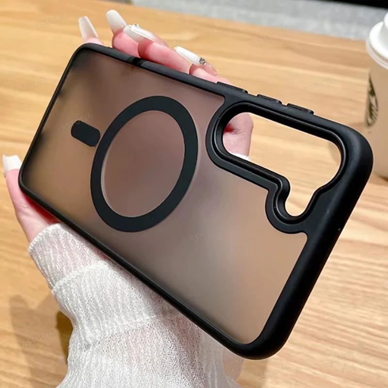 

Матовый бронированный магнитный чехол для телефона для Samsung Galaxy S25 S24 S23 S22 Ultra Plus S21 S20 FE Magsafe Беспроводная зарядка Бампер For Galaxy S24 FE