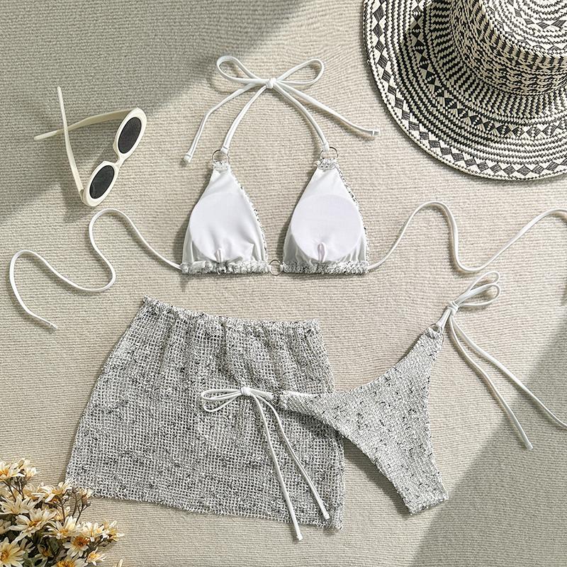 3PCS With Hollow Out Skirt Halter Bikini Female Swimsuit Women Swimwear Three-pieces Bikini Set Bather Bathing Suit Swim