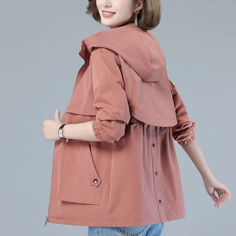 Chaquetas Cortavientos para Mujer Nueva Chaqueta de Otoño Chaqueta con Capucha para Mujer Abrigo Básico Casual Holgado con Cremallera Ropa Exterior Ligera Talla Grande