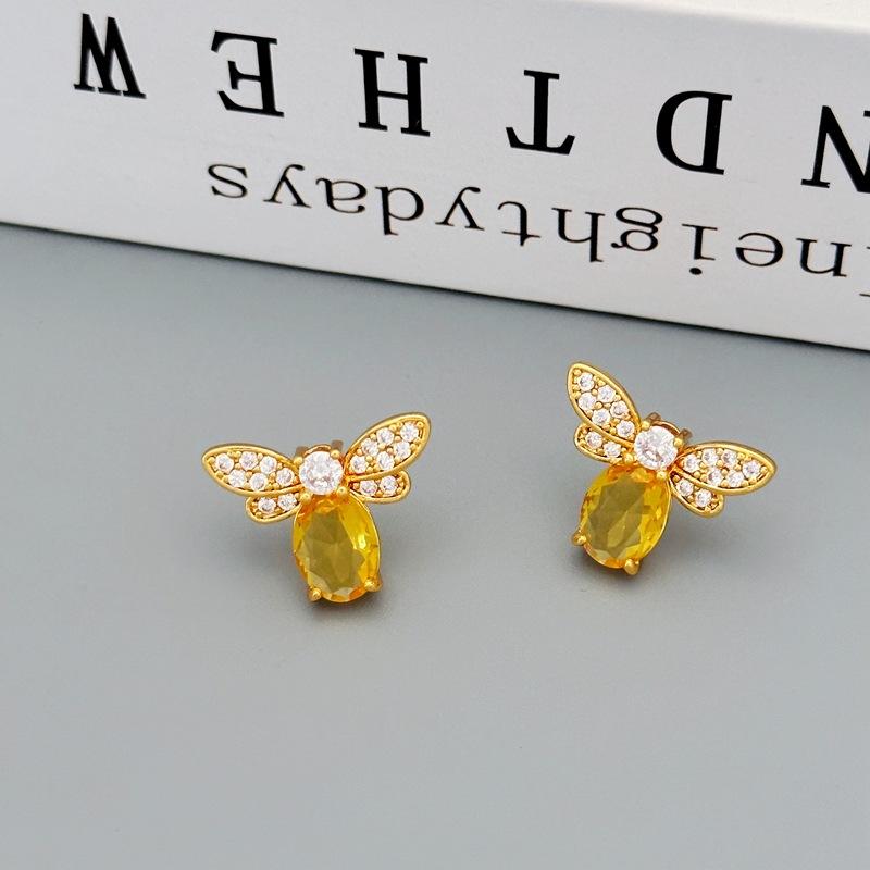 

Design Light Luxury Color Zircon Earrings Women S Fashion Bee Stud Earrings