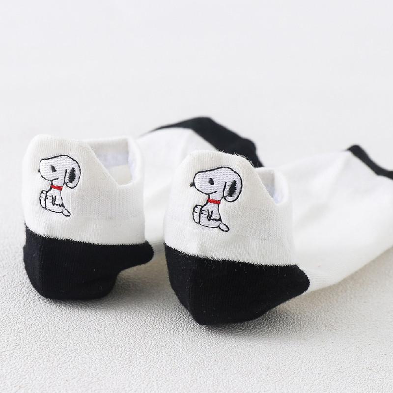 Women's Black & White Cartoon Embroidered Ankle Socks - Summer Thin Shallow Mouth Korean Style