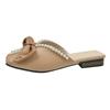 Baotou slippers spring wear 2025 new Korean version bow pearl flat bottom soft bottom mouth cool retro half slippers