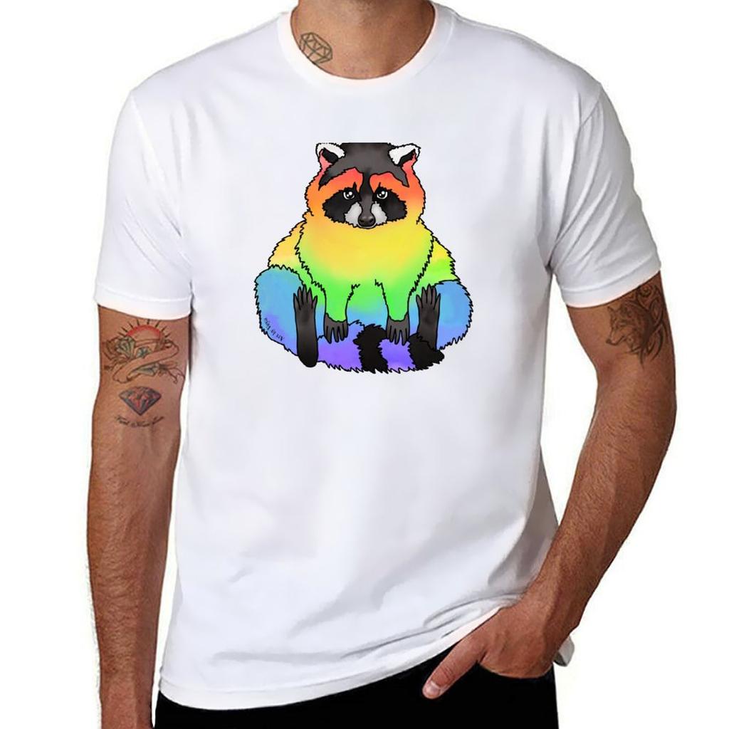 Rainbow Raccoon Tshirt Minimalist Casual Short Sleeve Top