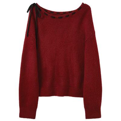 Sancai Women's Off-Shoulder Bow Tie Pullover Sweater