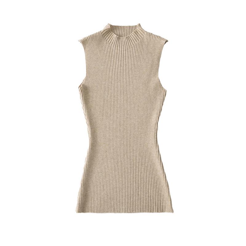 Elegant Korean Sleeveless High Neck Knit Vest for Women - 2026 Summer Slim-fit Top