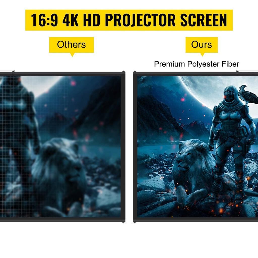 Tripod Projector Screen with Stand 90 Inch 16:9 4K HD Projection Screen Stand Wrinkle-Free Height Adjustable Portable Screen for Projector Indoor &