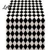 Stylish Geometric Pattern Table Runner Modern Runner Black And White Checkered Anti-wrinkle for Coffee 72 Inch Striped Dining Decor Linen Blend Cover