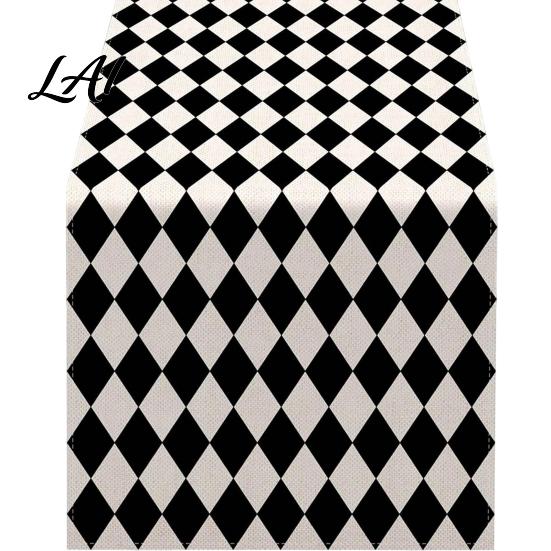 Stylish Geometric Pattern Table Runner Modern Runner Black And White Checkered Anti-wrinkle for Coffee 72 Inch Striped Dining Decor Linen Blend Cover