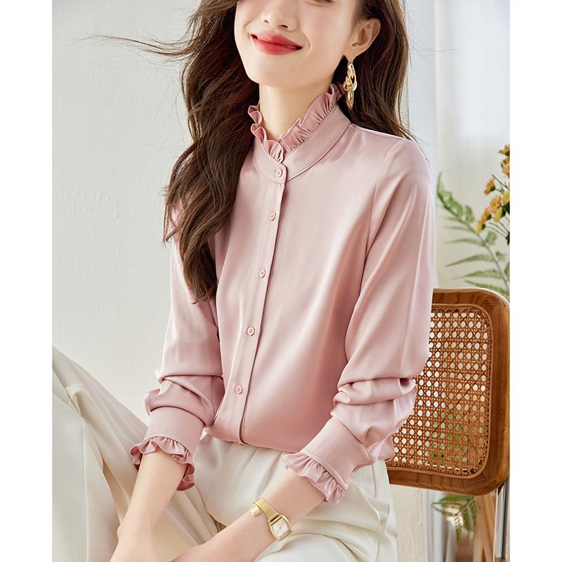 Spring New Long Sleeve Elegant Women Shirts Autumn Button Up Solid Ruffles Collar Women Casual Blouses Tops Fashion Vintage Office Ladies Shirt 26080