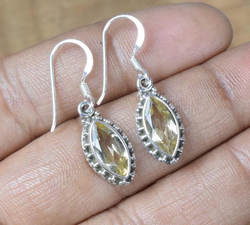 

Solid 925 Sterling Silver Citrine Gemstone Earrings Designer Boho Dangle Earrings Charm Jewelry