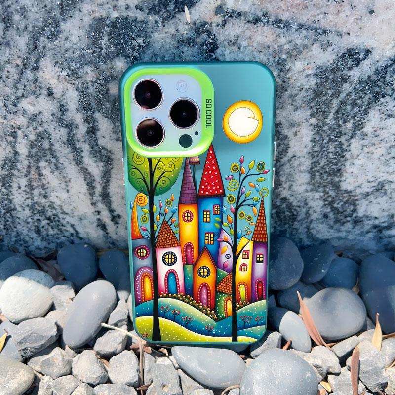 Colorful Forest Town Phone Case for Iphone 16 13 12 Pro Max 13 Mini 11 15 14 Pro Max Plus Fashion Laser Shockproof Back Cover