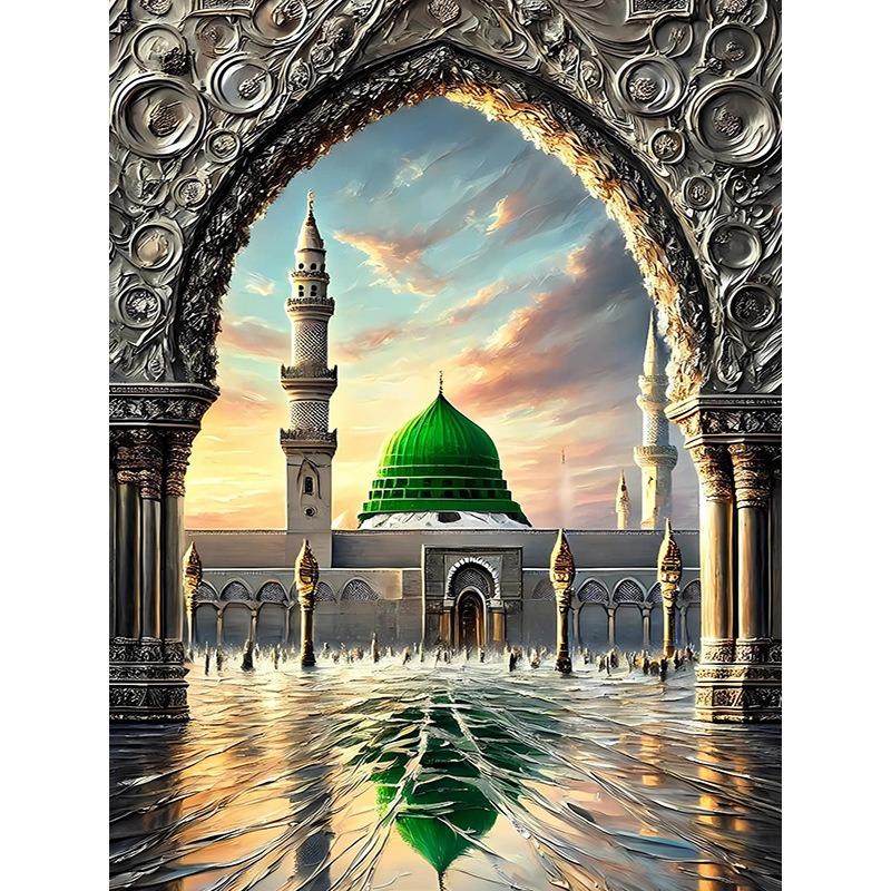 Al-Aqsa Moschee Kaaba Islamisches Leinwandposter Aquarell Malerei Dekoratives Gemälde Moderne Bilder Wohnzimmer Heimdekoration Cuadros