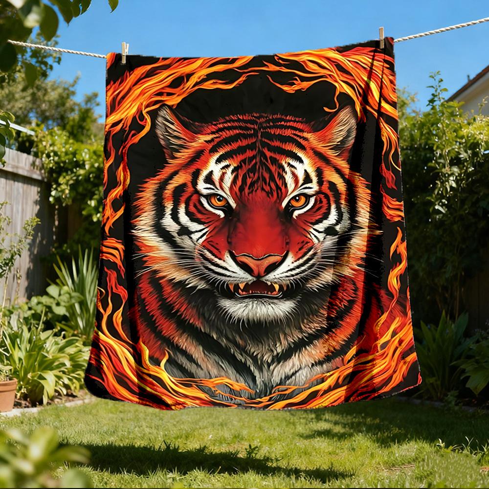 1pc Tiger Flame Print Print Outdoor Blanket, Lightweight Polyester, 80x120cm