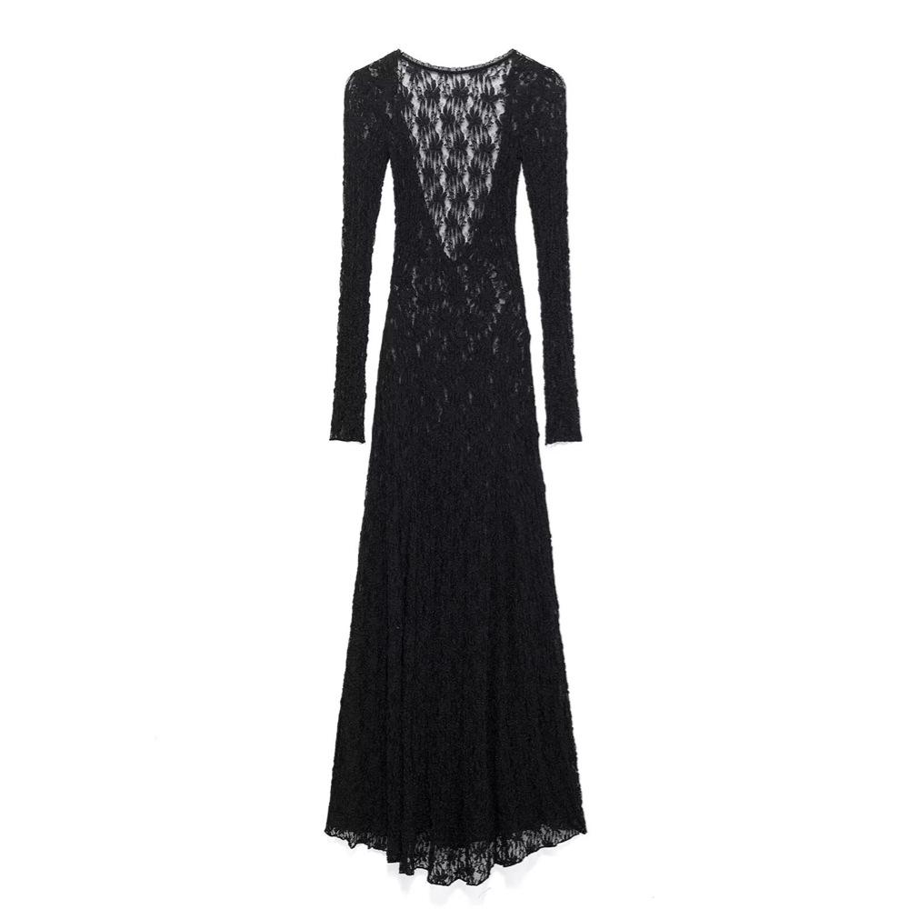 

2025 Spring Women s Slim Lace Backless Long-Sleeve Dress S
