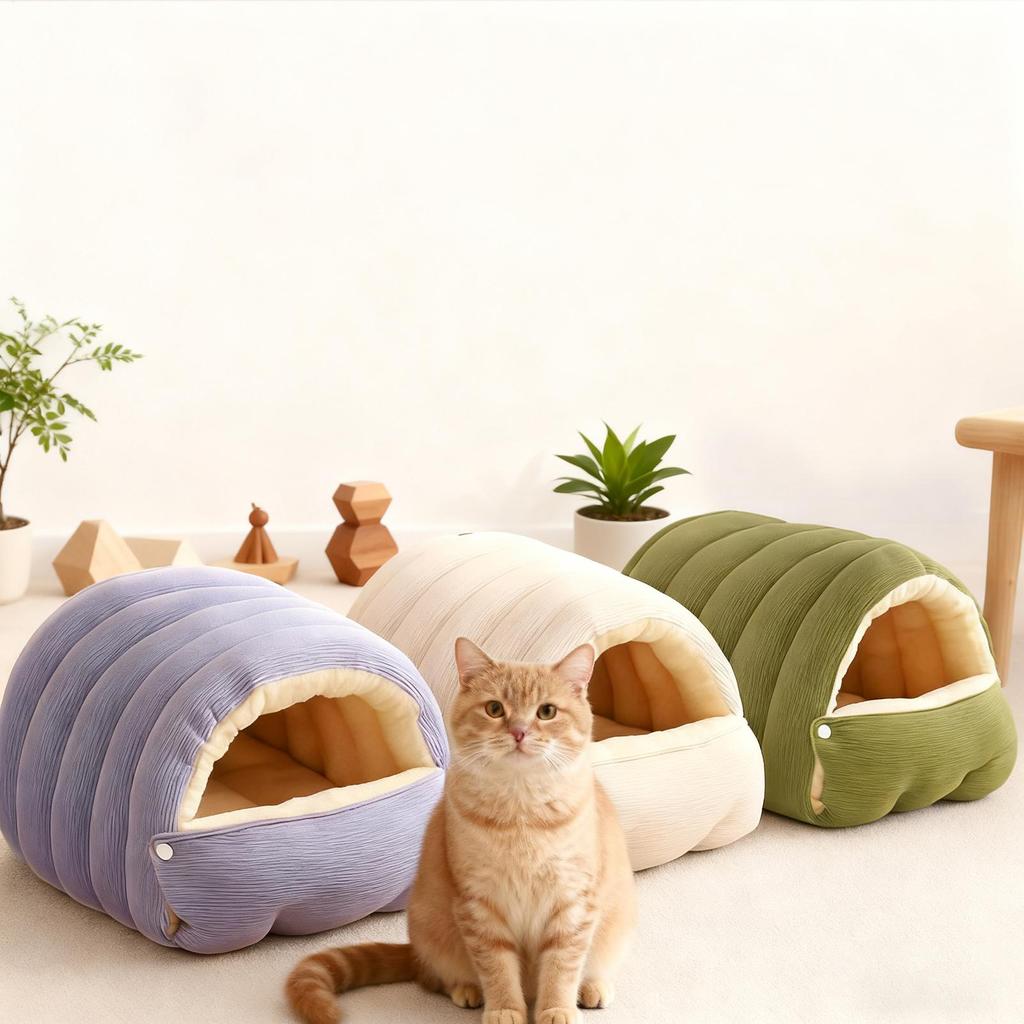 Katzen Schlafbett Winter Indoor Verdicktes Katzenbett Waschbar Weich Kurzer Plüsch Flauschig Geschlossen Warm Haustierbett für Welpen Kätzchen