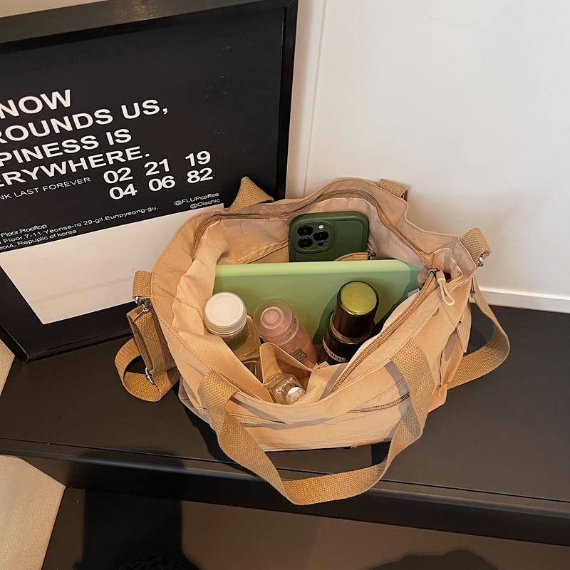 Nylon Tote Bag Women Casual Shoulder Bag with Zipper Pocket for Daily Use