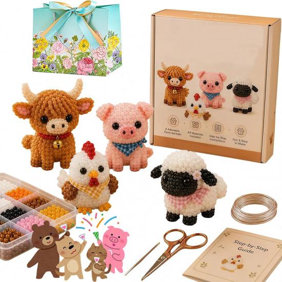Petite 3D Perlen-Tier Bastelset Handgemachtes Perlenstickerei Set mit bunten Perlen & Anleitung Kreatives Basteln Geschenk für Erwachsene & Anfänger