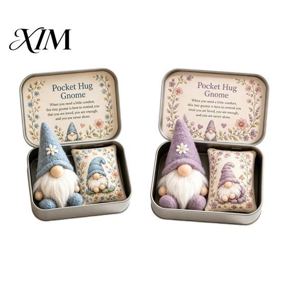 Cute Dwarf Ornament 2 Pcs Pocket Hug Gnome Comfort Gift Tin Box, Mini Plush Doll Emotional Support Birthday Presents for Her Keepsake, Handmade