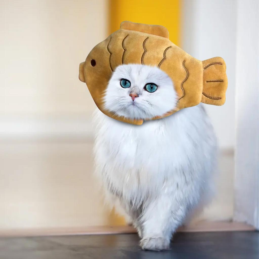 Cartoon Cat Hat, Cute Fish Shape Pet Cat Costume, Breathable Fish Shape Headdress Shape Cartoon Cat Hat, Pet Cat Headdress Plush