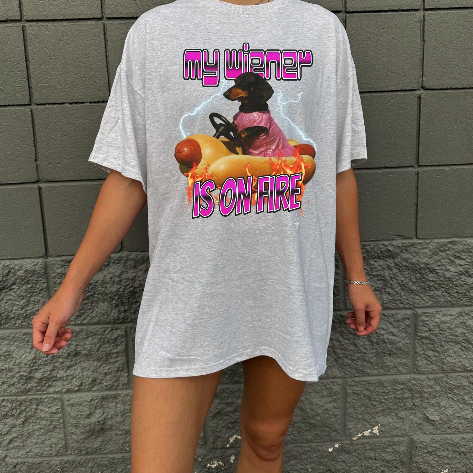 Dachshund Hot Dog Meme T-Shirt – Chaotic Wiener Fire Graphic Tee L