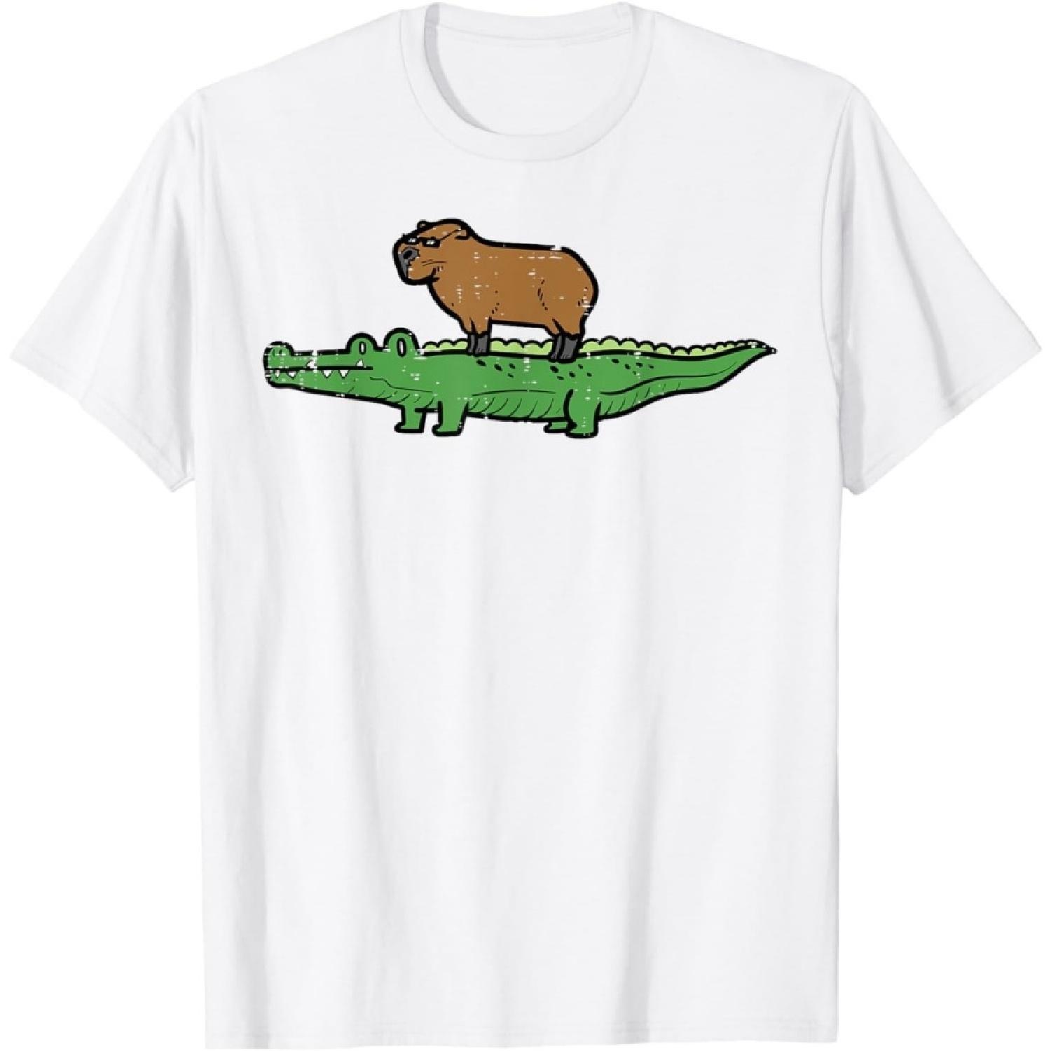 

HUYTEDX Capybara On Crocodile Capy Alligator Rodent Men Women Kids T-Shirt XXXXXL білий
