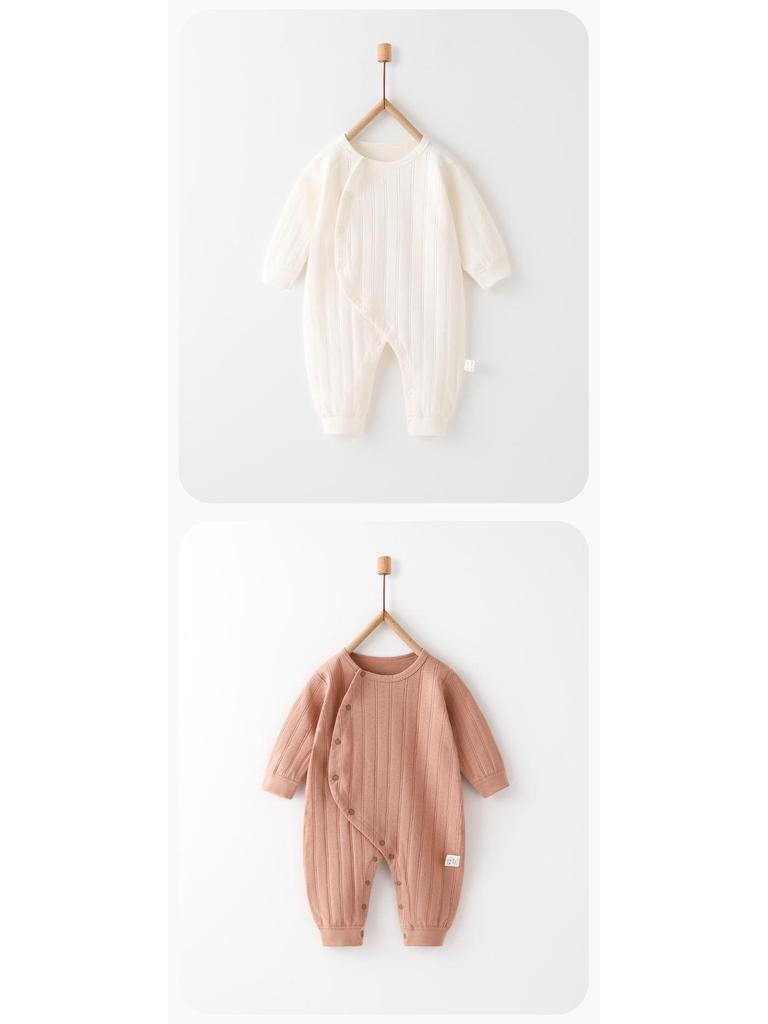 25 Vår- och Höst Baby Bomullspysjamas: Helårs-, Benlös, Långärmad, Sidöppnande Onesie