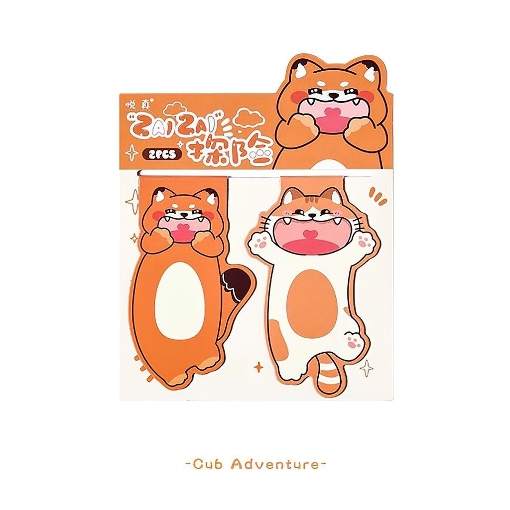 2pcs/Set Cub Adventure Magnetic Bookmarks Cartoon Animal Print Kawaii Mini Page Clips Marker Holder for Reading Books