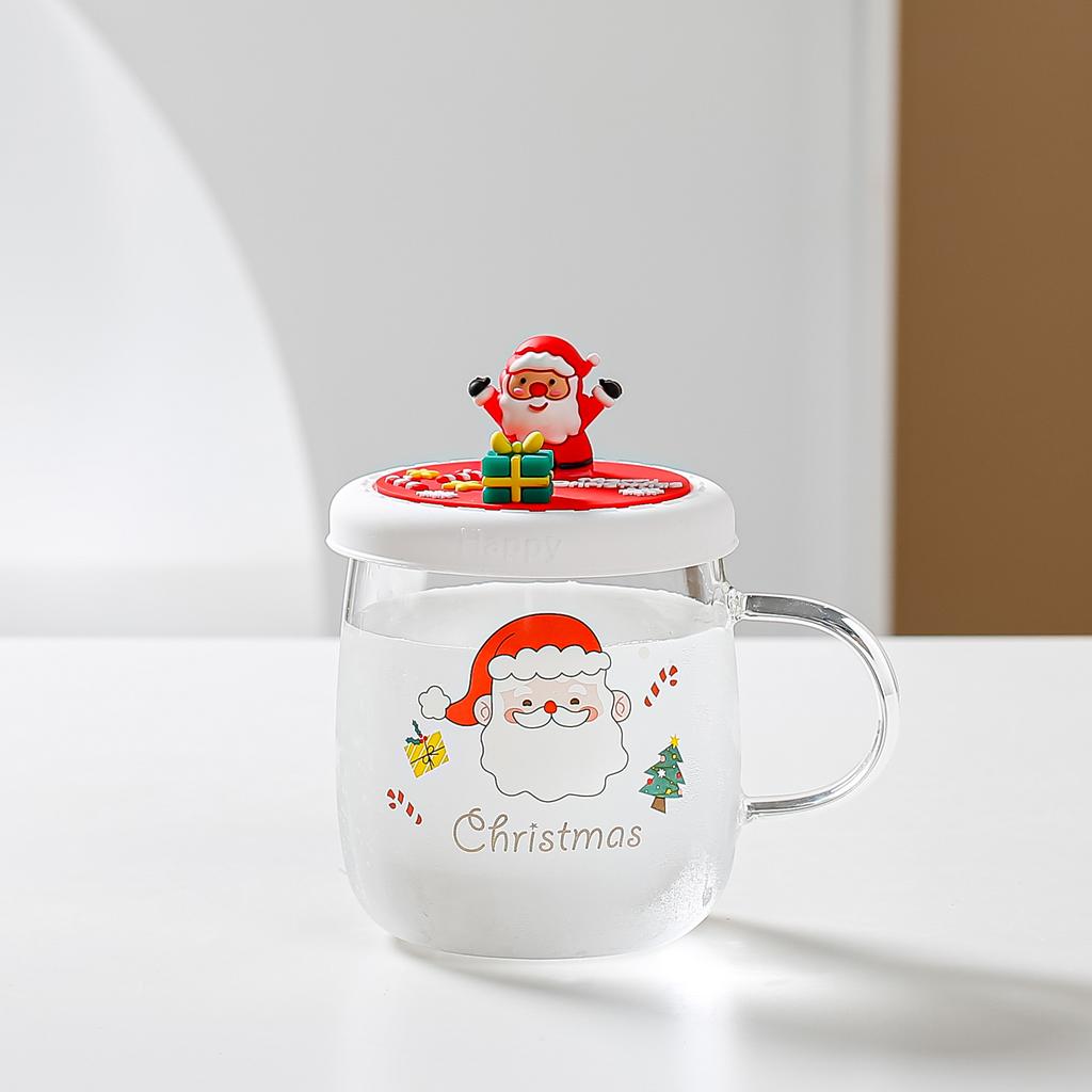 Christmas Gift Glass with Lid Anime Water Cup for Home Use Set of Gift Cups with High Appearance and Big Cap Durable