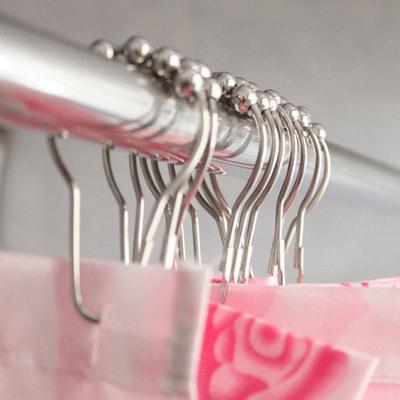 12Pcs Polished Satin Nickel 5 Roller Ball Shower Curtain Rings Bath Hooks