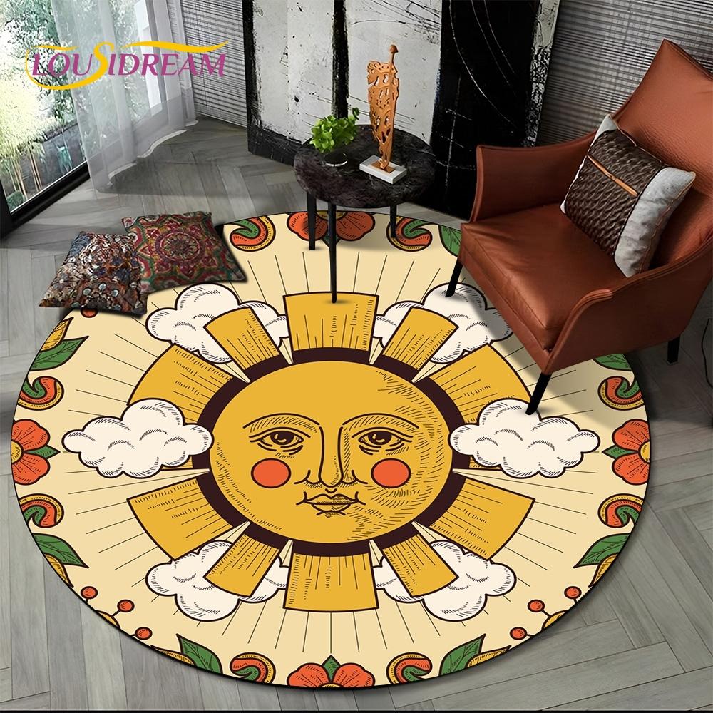 3D Mysteriou Sun Moon Tarot Mandala Magic Round Area Carpet Rug for Living Room Bedroom Kid Playroom Decor,Pet Area Rug Non-slip