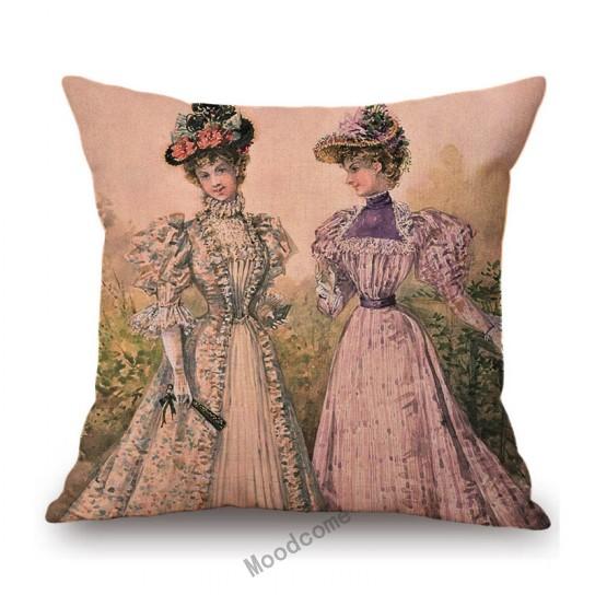 Elegant European Victorian Era Fashion Duchess Ladies Vintage Poster Royal Home Decorative Sofa Pillow Case Linen Cushion Cover