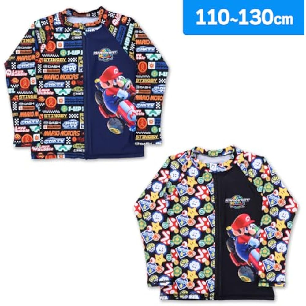 Super Mario Boys Rash Guard Full Pattern Swimsuit Swimming Supplies Swimwear 582 110cm Black