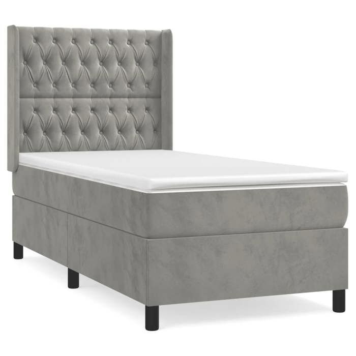 3132843 vidaXL Lit à sommier tapissier et matelas Gris clair 100x200cm Velours
