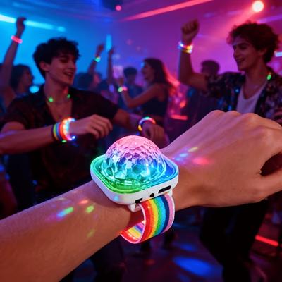 Mini Party Lights Disco Ball Flashing LED Wristband, Portable Party Bralet with Suction Cup, Multicolor LED, Clubs, Bedside, H