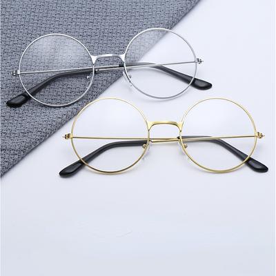 Brillengestelle Vintage Retro Metallrahmen Klare Brille Schwarze übergroße runde Brille Kreisbrille