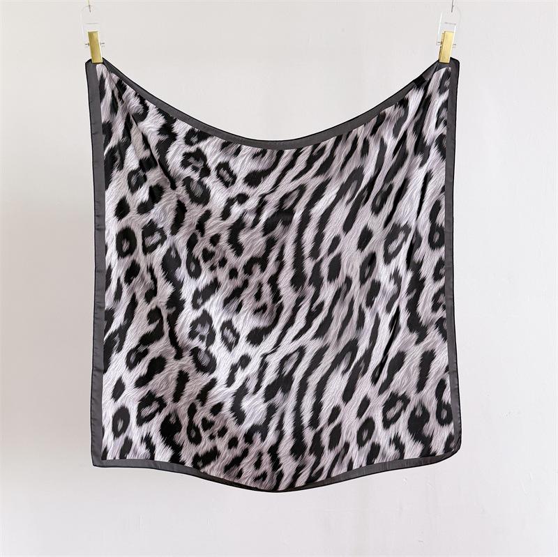 Versatile leopard print imitation silk high-end large square scarf silk scarf printed shawl decorative scarf sunscreen headscarf scarf female